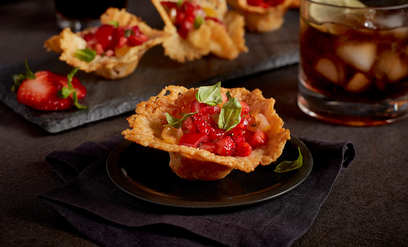 Photo of Cheddar Cheese Cups with Peppery Strawberry Salsa